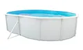 Steinbach Stahlwandpool Set Nuovo de Luxe – 011251 – 550 x 366 x 120 cm – Ovaler Pool in Weiß für bis zu 18.400 l Wasserinhalt – Mit winterfester Blauer Innenfolie und zahlreichem Zubehör