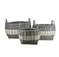 dasmöbelwerk Blumentopf Pflanzkörbe Blumentopf Korb mit Henkel Übertopf 3er Set, Rattan, grau gestreift