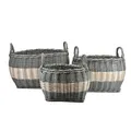 Pflanzkörbe Blumentopf Korb mit Henkel Übertopf 3er Set, Rattan, grau-gestreift