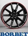 4x Borbet LX18 8,0X18 5/112 ET44 Black Glossy Rim Red