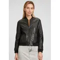 Lederjacke MAURITIUS "MWBjella", Damen, Gr. XL, schwarz, Obermaterial: 100% Schafsleder. Futter: 100% Baumwolle. Ärmelfutter: 100% Polyester, unifarben, clean, modisch, regular fit kurz, Langarm eingesetzt Strickbund, Jacken, mit Stehkragen, Reißverschluss, Strickbündchen