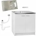 Küchenunterschrank-set – Weiß – 80 X 50 Cm – Edelstahlspüle – Inklusive Siphon