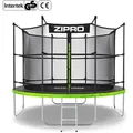 ZIPRO Trampolin Jump Pro IN | 10FT Ø 312 cm | Gartentrampolin Kindertrampolin Komplett-Set inkl. Innennetz, Leiter & Randabdeckung, Outdoor, Grün - Schwarz/Grün