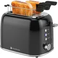 KitchenBrothers Toaster mit Sandwichzangen - Toaster - 6 Bräunungsstufen - Breite Schlitze - Toaster - 870W - Schwarz - Schwarz