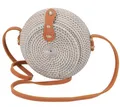 GURU SHOP Geflochtene Handtasche, Korbtasche, Rattantasche, Balitasche Rund - Modell 4, 20x20x10 cm
