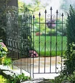 Dekozaun Lilie, 4er Set, 111 cm hoch, erweiterbarer Vintage Metallzaun schwarz, Gartenzaun, Steckzaun, Zierzaun, Vorgartenzaun, 4x Zaunelement 53 cm breit zum Stecken