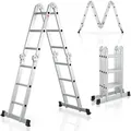 Juskys - Aluminium Multifunktionsleiter Klappbar – Leiter 4-teilig Bis 150 Kg - Gelenkleiter Klappleiter Stehleiter Aluleiter – 4x3 Stufen – 3,6 M Länge