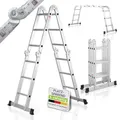 Juskys Leiter Aluminium 3x4 Stufen – Klappleiter 4-teilig bis 150 kg, Multifunktionsleiter 3,6 m mit Gelenken als Stehleiter & Anlegeleiter