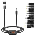 USB-C PD to DC Adapter Cable [5V/9V/12V/15V/20V Adjustable] with 10 DC Plugs ...