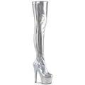 Pleaser Damen ADORE-3000HWR Plateau High Heels Overknee Stiefel Stretch Lack Silber 38 EU