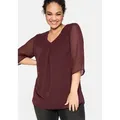 Tunika SHEEGO "Große Größen", Damen, Gr. 58, rot (weinrot), Obermaterial: 100% Polyester;Futter: 95% Viskose, 5% Elasthan, unifarben, elegant, figurumspielend normal, V-Ausschnitt, 3/4-Ärmel, Tuniken, im Lagenlook, mit Chiffon