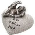 Annastore Besinnliche Grabdeko zur Erinnerung, frostfest und witterungsbeständig Grabschmuck - Grabfigur - Friedhof Deko Farbe Engel auf Herz Ø 10 cm