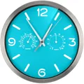 Bresser Funkuhr Wanduhr MyTime ND Thermo-Hygro mit geräuschlosem Funkuhrwerk, Edelstahlrahmen und Anzeige für Temperatur und Luftfeuchtigkeit, hellblau, 250 x 250 mm