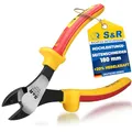 S&R VDE-Kraft-Seitenschneider 180mm -1000V Zange, 60CrV-Stahl, HRC 58-66, hitze- und induktions-gehärtet, ergonomisch mit 2-Komponenten-Griffen, Draht- und Kabelschneider, Schneidbacken 20mm