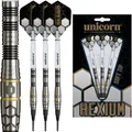 Unicorn Hexium Style 1 | 90% Tungsten Black Bomb/Spring Onion Front-Loaded Barrels with Gold Rings | Soft Tip Darts Set | Durable Stunning Ultrafly Flights | Epic Points | 22g