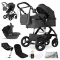 Bergsteiger Nizza 3 in 1 Kinderwagen, Kombikinderwagen Komplettset, Auto-Babyschale & Isofix Station, Babywanne & Buggy Sportsitz inklusive