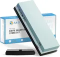SATC Schleifstein 2-IN-1 Wetzstein 400/1000 Grits Messer Schärfen Abziehstein Knife Sharpener Messerschärfer Inklusive Schärfsteinhalter und Geführtem Winkel