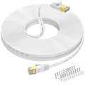 Folishine Ethernet Kabel 30m, Cat7 Internet Kabel High Speed mit vergoldetem RJ45 Stecker, geschirmtes LAN Kabel für Netzwerk-Switch, schneller als Cat5/Cat5e/Cat6-Weiß