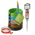 INVOLT H07V-K 10 mm² Verdrahtungsleitung 5 x 3m Set, Einzelader Schwarz, Blau, Braun, Grau, Grün-Gelb mit 60 Aderendhülsen und Spannungsprüfer