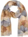 styleBREAKER Damen Schal mit farbigem Ginkgo Leaves Blätter Muster Print und kurzen Fransen, leichtes Tuch, Stola 01016208, Farbe:Gelb-Braun