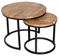 Mr. Deko Couchtisch 2er Set Fermo Mango Natur | Mangoholz | Vintage Optik | Kleine runde Beistelltische | Kleiner Wohnzimmer Tisch | Industrial Look