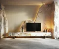 DELIFE Lowboard Cuor 250 cm Keramik Minas Melange Weiß-Beige 1 Klappe 1 Schubfach Fuß Schwebeoptik Edelstahl