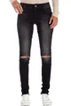 Cipo & Baxx 5-Pocket-Jeans Damen Slim Fit Jeans Stonewashed BA-19CB05 (1-tlg) mit Knielöchern und Ausgefranstem Saum