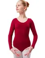 tanzmuster ® Ballettanzug Mädchen Langarm - Lilly - aus Baumwolle, Ballettbody Kinder Ballett Trikot in burgunder, Größe 116/122