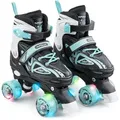 Apollo Rollschuhe LED Rollschuhe größenverstellbar Super Quads X-Pro, größenverstellbare Roller Skates für Mädchen und Jungen - Größen 31-42 blau S (31-34)