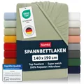 Blumtal® 2er Set Spannbettlaken 140x190x30cm aus Microfaser - Oekotex zertifiziertes Bettlaken Spannbettlaken in Light Olive Green - Grün