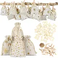 Papierdrachen Adventskalender 2025 - Stoffsäckchen (24 St.) zum Befüllen mit XXL-Holzzahlen - gold bedruckte Geschenksäckchen für DIY Weihnachten