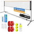 KESSER® Badmintonnetz Tennisnetz | Federballnetz 3-Fach-Höhenverstellbar 107/120/155cm, stabiles Gestell, Set mit Netz, 3X Federball & 3X Tennisball, Montagezubehör, Transporttasche, Indoor & Outdoor