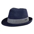Comhats Herren Strohhut Trilby für Sommer, Sonnenschutz - Faltbarer Panama Hut, Fedora für Strand, Festival - Rollbar & Stilvoll Schwarzblau Groß L