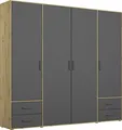 Drehtürenschrank RAUCH "Kleiderschrank Schrank Garderobe Wäscheschrank VOYAGER", grau (eiche artisan, graumetallic, griffe graumetallic), B:187cm H:194cm T:53cm
