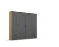 Rauch Möbel Voyager, Kleiderschrank für Schlafzimmer, Kinderzimmer, Jugendzimmer, Flur, 4-türig, 4 Schubladen, mit Zubehör Premium, Farbe Grau metallic, Schwarz/Eiche Artisan, Holz, Breite 187cm
