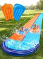 Doppel-Wasserrutsche für Garten und Kinder mit Sprinkler und aufblasbaren Matten