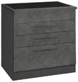 KOCHSTATION Kochfeldumbauschrank KS-Tulsa 80 cm breit, 2 Schubladen, 1 großer Auszug, schwarzer Metallgriff