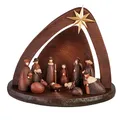 Hansmeier® Moderne Weihnachtskrippe - Krippe für Weihnachten - 58x45x39 cm - inkl. Krippenfiguren - Hochwertige Detailarbeit aus Kunststein in Holzoptik