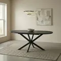 Esstisch CHESTER rund 120 cm, Schwarz – Ausziehbar bis 160 cm schwarzes Metallgestell,Tischplatte mit Holzdekor modernes Design, ideal für Esszi... - Schwarz