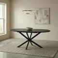 IDIMEX Esstisch Chester rund 120 cm, Schwarz – Ausziehbar bis 160 cm schwarzes Metallgestell,Tischplatte mit Holzdekor modernes Design, ideal für Esszimmer oder Küche