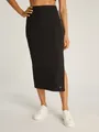 Midirock "WOVEN LABEL RIB SKIRT", mit Beinschlitz, Gr. XS (34), Black