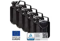 BW Benzinkanister Metall Kraftstoffkanister 5x 5 Liter - Schwarz - RAL 9005 (nach NATO Standard, Made in Europe), TÜV-geprüft und UN-Zulassung