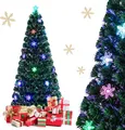 COSTWAY 180 cm LED Künstlicher Weihnachtsbaum mit Glasfaser-Farbwechsler und Sternspitze, Tannenbaum 220 PVC Nadeln, Christbaum ideal für Zuhause, Büro, Geschäfte und Hotels, Grün
