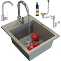 Granitan | Granitspüle NERO - Einbecken - Braun - Robust und Elegant - Inkl. Armatur und Siphon - Beige