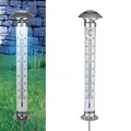 mucHome XXL Thermometer mit Solar Beleuchtung - Außenthermometer mit Erdspieß 112 cm - kaltweißen LED mit Dämmerungssensor - Outdoor Thermometer für Garten Terasse Balkon Gartenthermometer