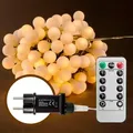 120 LED Kugeln Lichterkette, Warmweiß, 17 m, 3,6W, 8 Lichtmodi, Timer, Fernbedienung, Balkon, Garten, Geländer, Dekoration - Weiß