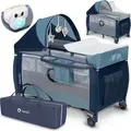Lionelo Sven Plus 2in1 Baby Bett Laufstall Baby bis 15 kg Wickelauflage luftige Seitenwände mit Seiteneingang - Blau