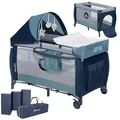 Lionelo Sven Plus 4 in 1 Baby Bett ab Geburt bis 15 kg Wickelauflage Moskitonetz luftige Seitenwände mit Seiteneingang Tragetasche zusammenklappbar