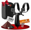 HITX® Zwille Steinschleuder Bundle Set | Super Grip Oberfläche | Slingshot Schleuder mit Gummiband | Einfache Clip-Anbindung | Sportgerät im Bundle Set mit Ersatzgummi + 300 Tonkugeln