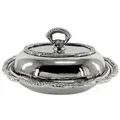 Casa Padrino Jugendstil Schale mit Deckel Silber 21 x 17 x H. 10 cm - Serviertablett mit Deckel - Restaurant Accessoires - Gastronomie Accessoires - Barock & Jugendstil Esszimmer Accessoires